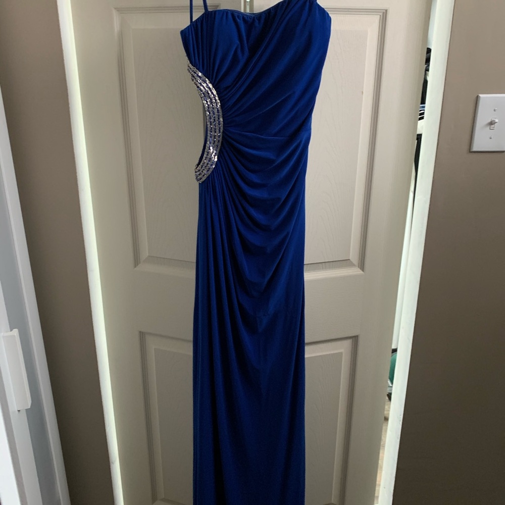 Cache Blue Prom Dress with beaded cut out